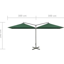 vidaXL Parasol dubbel met stalen paal 600x300 cm groen