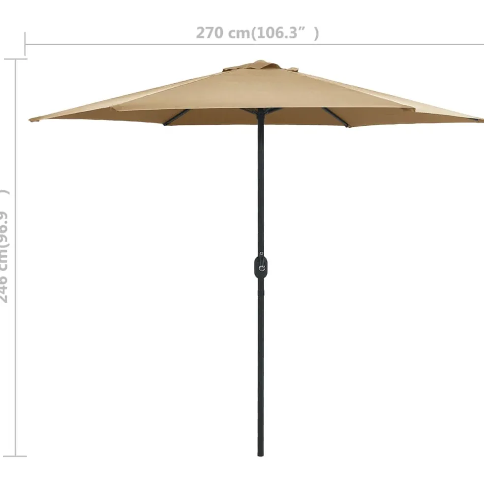vidaXL Parasol met aluminium paal 270x246 cm taupe