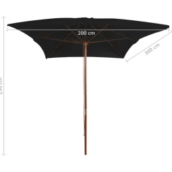 vidaXL Parasol met houten paal 200x300 cm zwart
