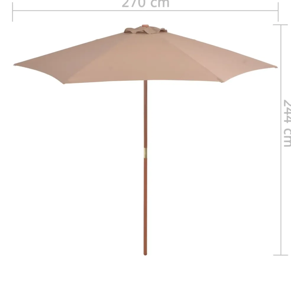 vidaXL Parasol met houten paal 270 cm taupe