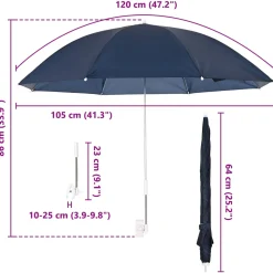 vidaXL Parasol met klem Ø 105 x 86 cm 170T polyester 2 st Marineblauw
