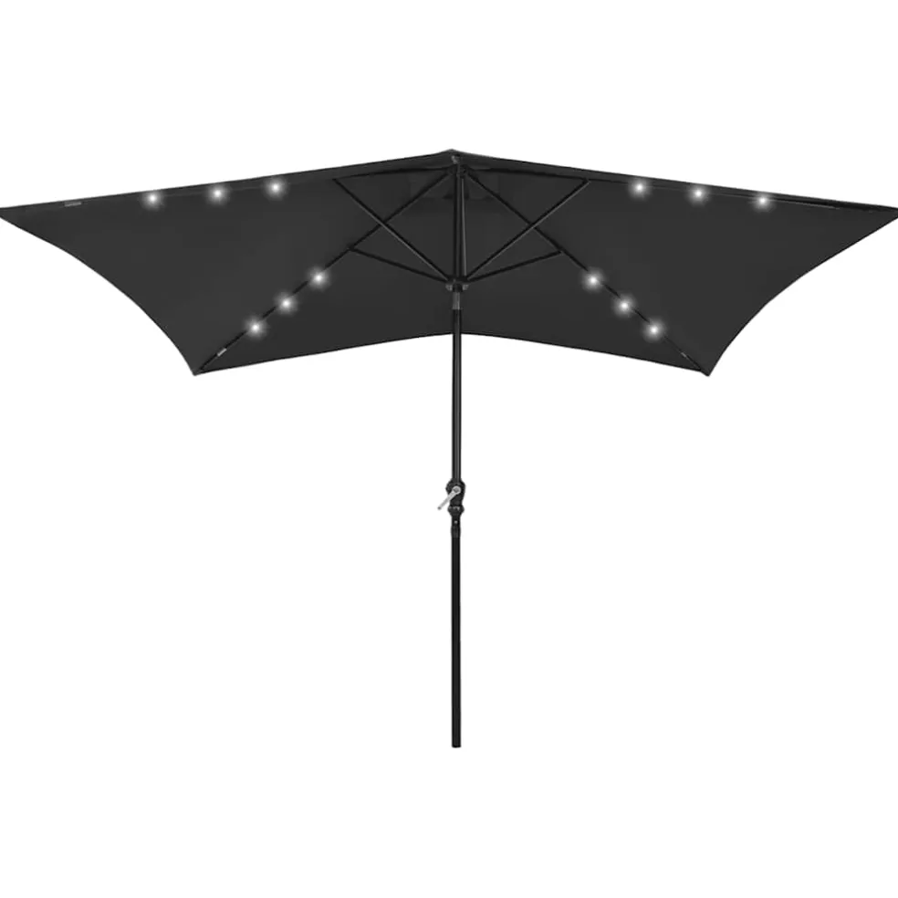 vidaXL Parasol met LED's en stalen paal 2x3 m zwart