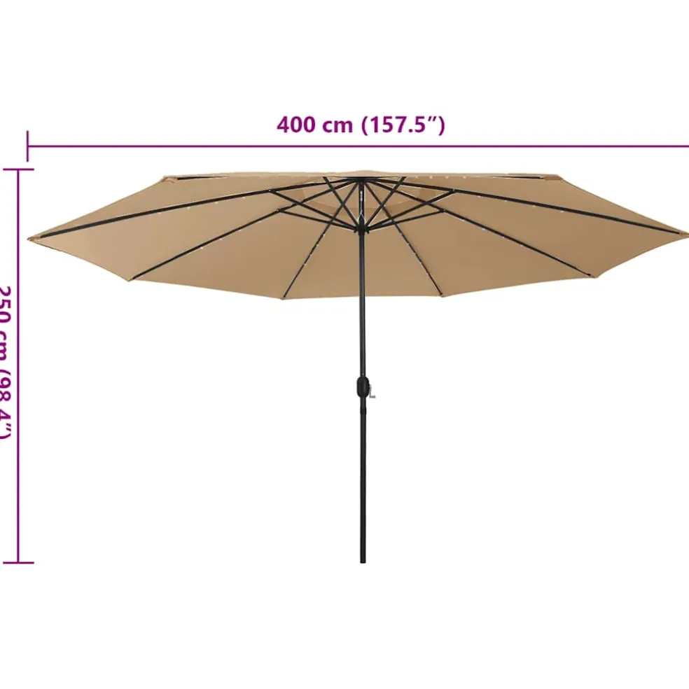 vidaXL Parasol met LED-verlichting 400 cm taupe