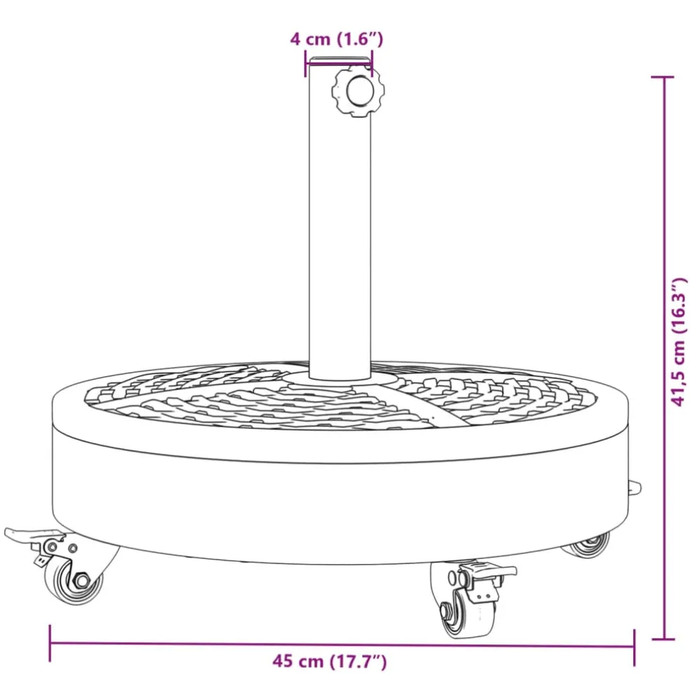vidaXL Parasolvoet met wielen voor stok van Ø38 / 48 mm 27 kg rond