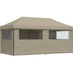 vidaXL Partytent inklapbaar pop-up met 4 zijwanden taupe