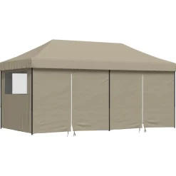 vidaXL Partytent inklapbaar pop-up met 4 zijwanden taupe