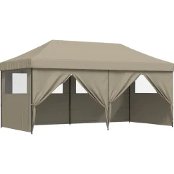 vidaXL Partytent inklapbaar pop-up met 4 zijwanden taupe