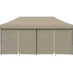 vidaXL Partytent inklapbaar pop-up met 4 zijwanden taupe