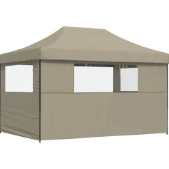 vidaXL Partytent inklapbaar pop-up met 3 zijwanden taupe