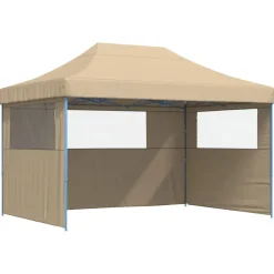 vidaXL Partytent inklapbaar pop-up met 3 zijwanden beige