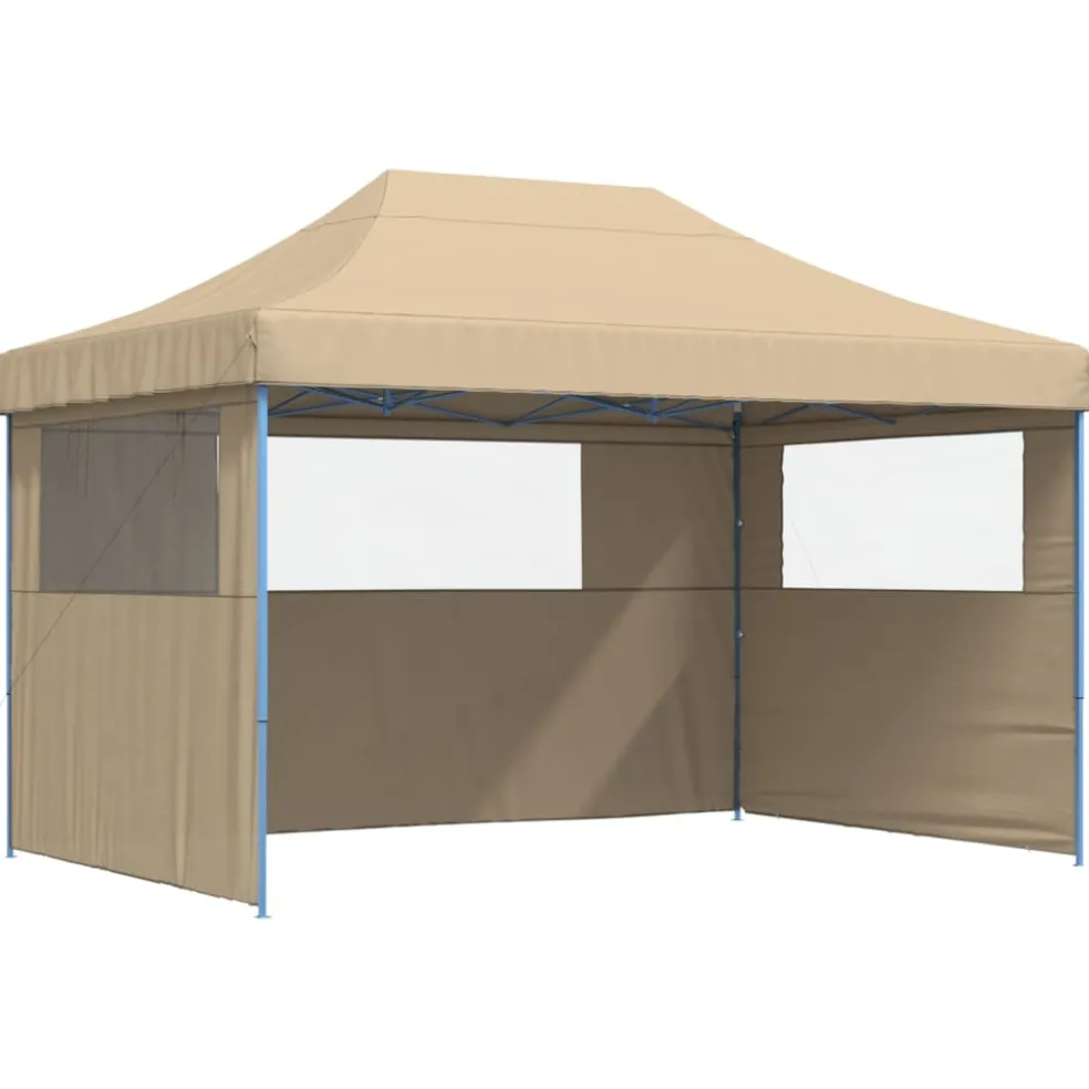 vidaXL Partytent inklapbaar pop-up met 3 zijwanden beige