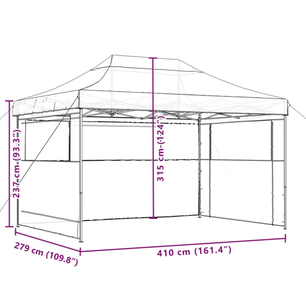 vidaXL Partytent inklapbaar pop-up met 3 zijwanden beige