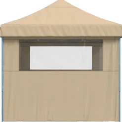 vidaXL Partytent inklapbaar pop-up met 3 zijwanden beige