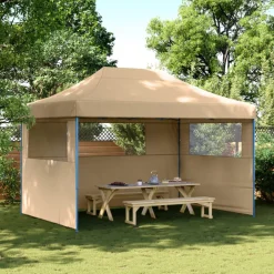 vidaXL Partytent inklapbaar pop-up met 3 zijwanden beige