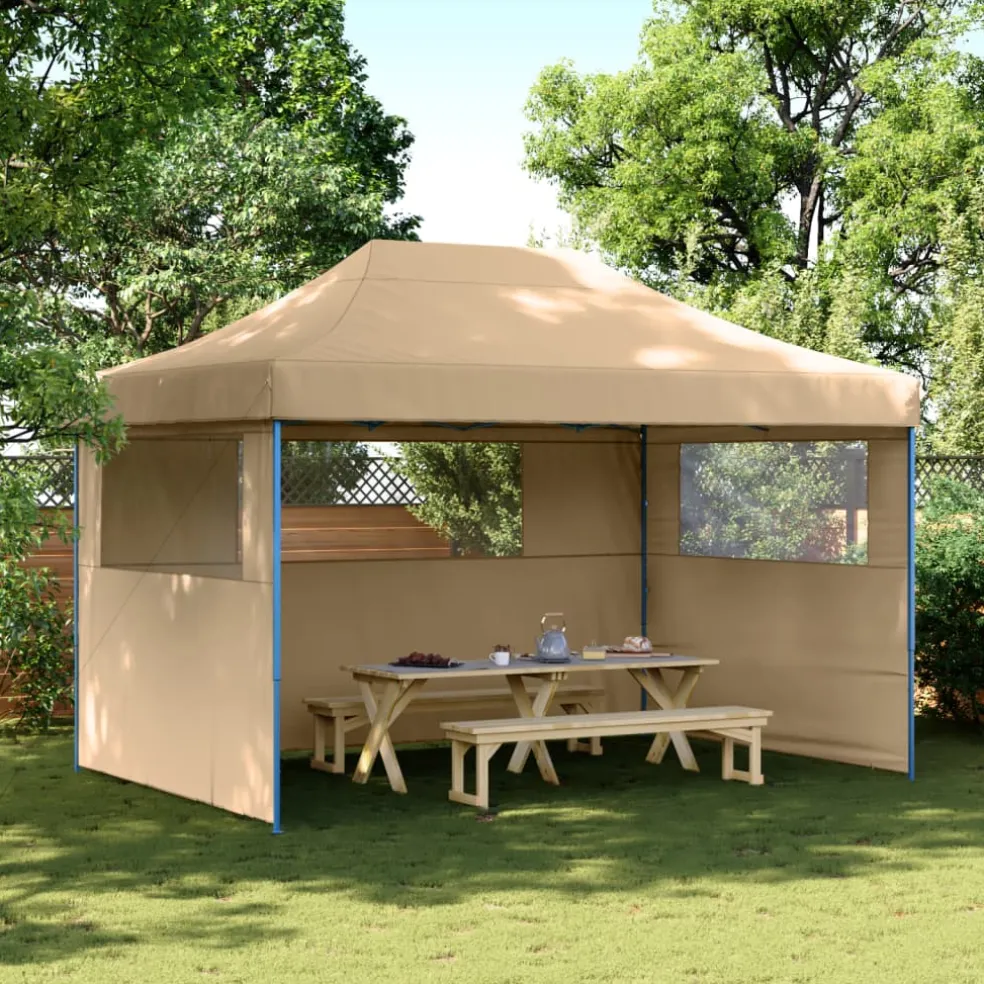 vidaXL Partytent inklapbaar pop-up met 3 zijwanden beige