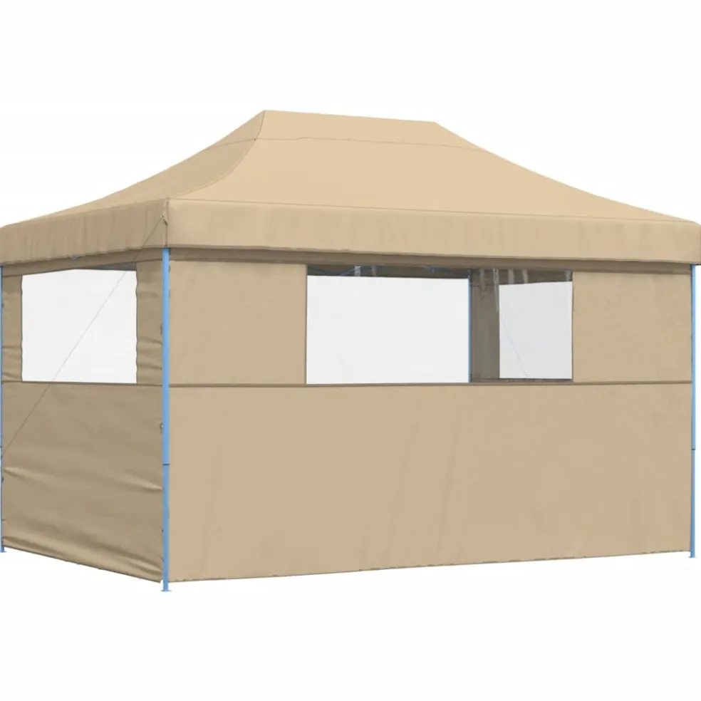 vidaXL Partytent inklapbaar pop-up met 3 zijwanden beige
