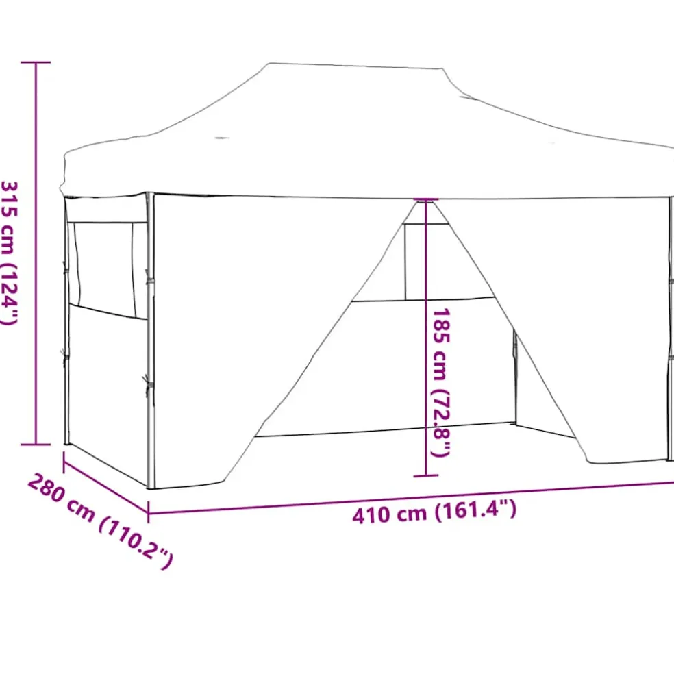 vidaXL Partytent met 4 zijwanden inklapbaar 280x410x315 cm staal wit