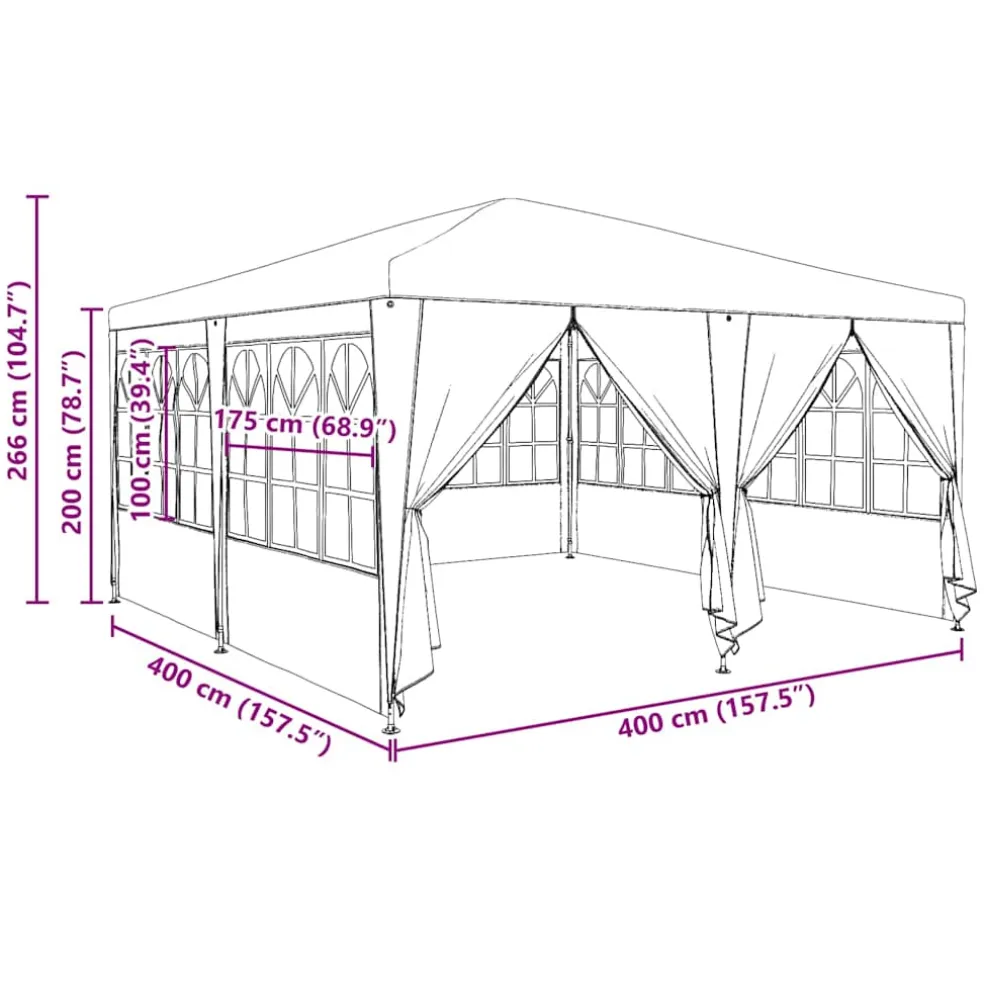 vidaXL Partytent 400 x 400 x 266 cm Blauw Polyetheen