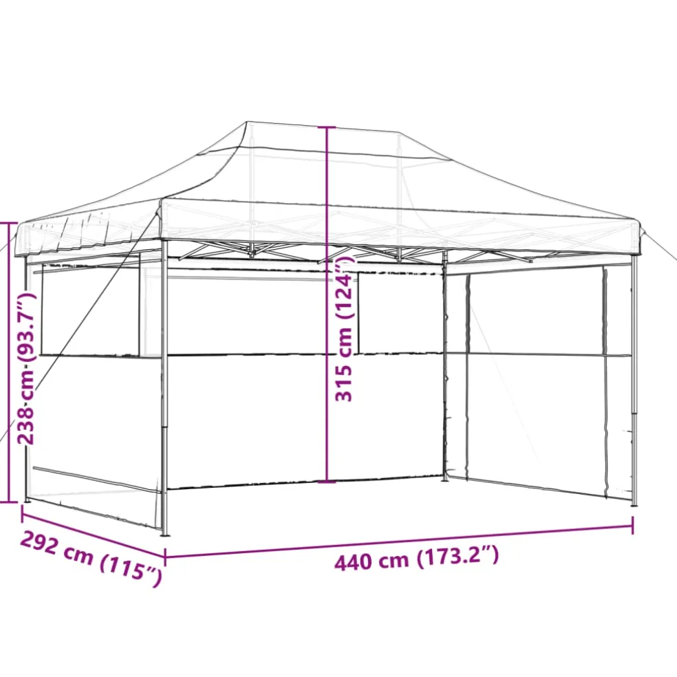 vidaXL Partytent 440 x 292 x 315 cm Taupe met Zwarte Frame