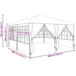 vidaXL Partytent 400 x 400 x 266 cm Wit Polyetheen