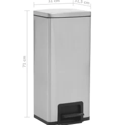 vidaXL Pedaalemmer met anti-vingerafdruk 30 L RVS zilverkleurig