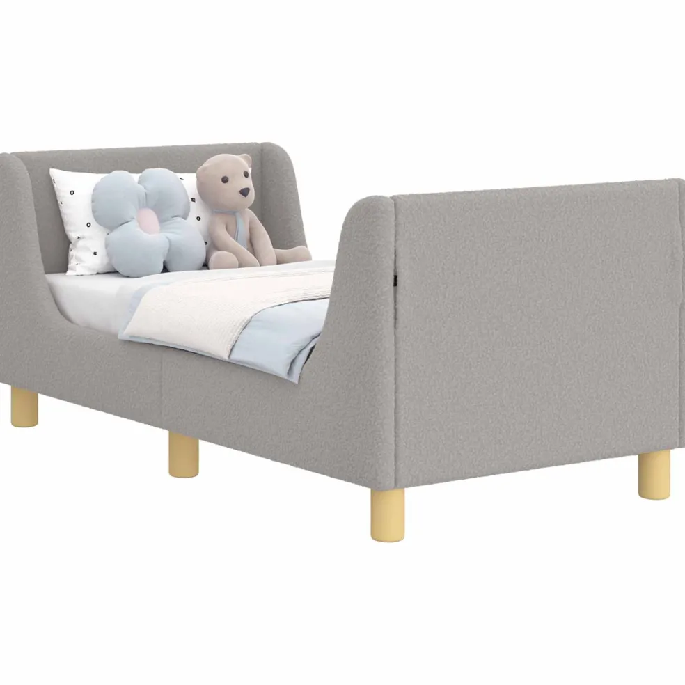 vidaXL Peuterbedframe met hoofdbord Lichtgrijs 70 x 140 cm Bouclé