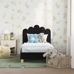 vidaXL Peuterbedframe met hoofdbord Zwart 70 x 140 cm Stof