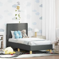 vidaXL Peuterbedframe met hoofdbord Donkergrijs 70 x 140 cm Stof