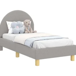 vidaXL Peuterbedframe met hoofdbord Lichtgrijs 70 x 140 cm Bouclé