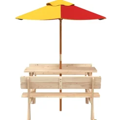 vidaXL Picknicktafel voor 4 kinderen met parasol massief vurenhout