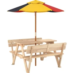 vidaXL Picknicktafel voor 4 kinderen met parasol massief vurenhout