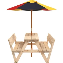 vidaXL Picknicktafel voor 4 kinderen met parasol massief vurenhout