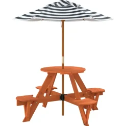 vidaXL Picknicktafel voor 4 kinderen met parasol rond vurenhout