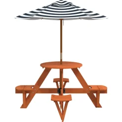 vidaXL Picknicktafel voor 4 kinderen met parasol rond vurenhout