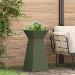 vidaXL Pilaar Plantenbak Olijfgroen 35 x 35 x 73 cm Koudgewalst staal