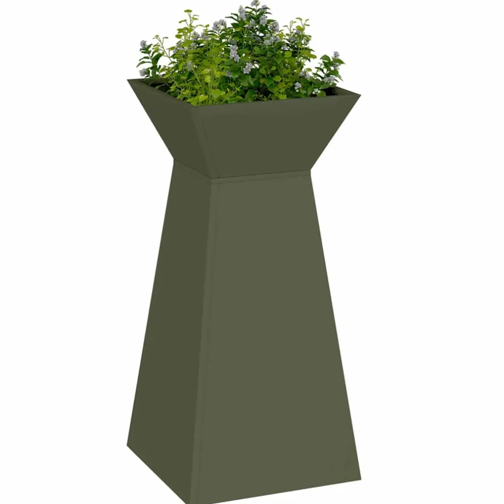 vidaXL Pilaar Plantenbak Olijfgroen 35 x 35 x 73 cm Koudgewalst staal