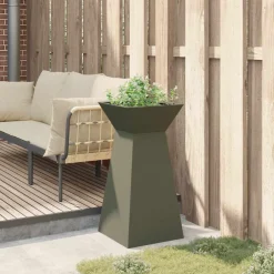 vidaXL Pilaar Plantenbak Olijfgroen 35 x 35 x 73 cm Koudgewalst staal
