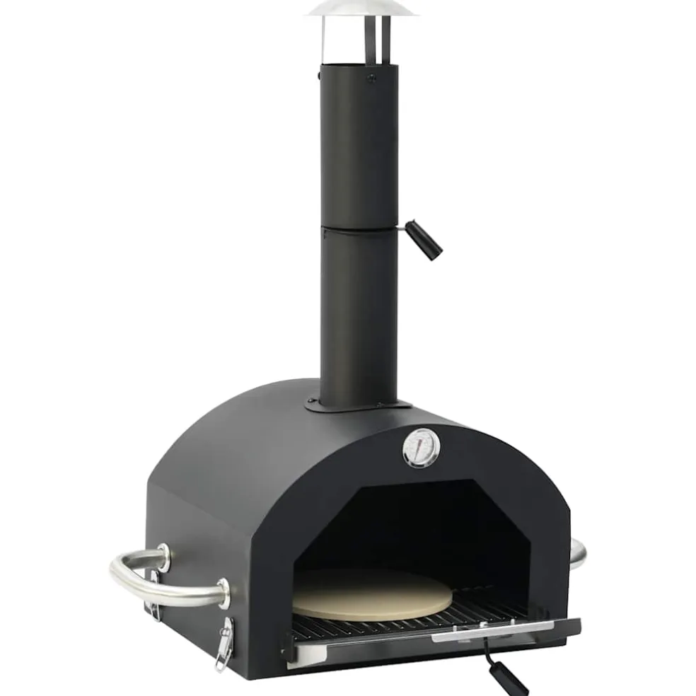 vidaXL Pizzaoven en barbecue 3-in-1 zwart