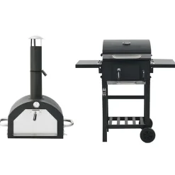 vidaXL Pizzaoven en barbecue 3-in-1 zwart