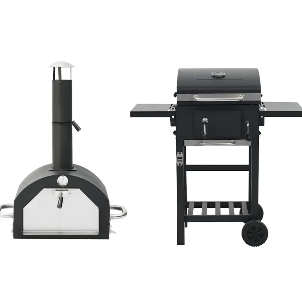 vidaXL Pizzaoven en barbecue 3-in-1 zwart