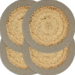 vidaXL Placemats 4 st 38 cm jute en katoen natuurlijk en grijs