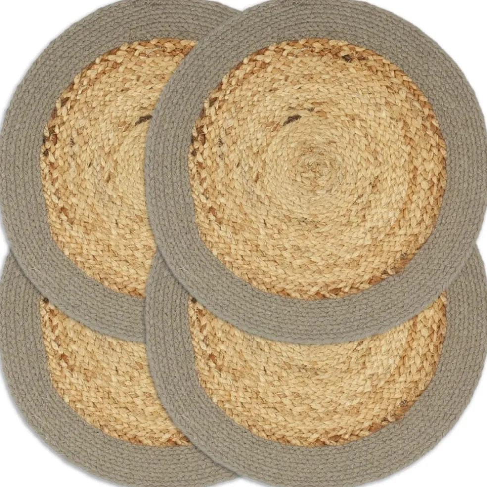 vidaXL Placemats 4 st 38 cm jute en katoen natuurlijk en grijs