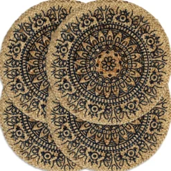 vidaXL Placemats 4 st rond 38 cm jute donkerblauw