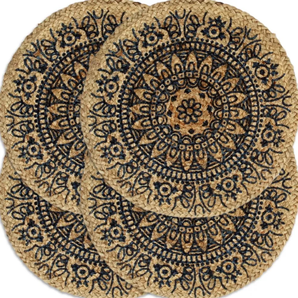 vidaXL Placemats 4 st rond 38 cm jute donkerblauw
