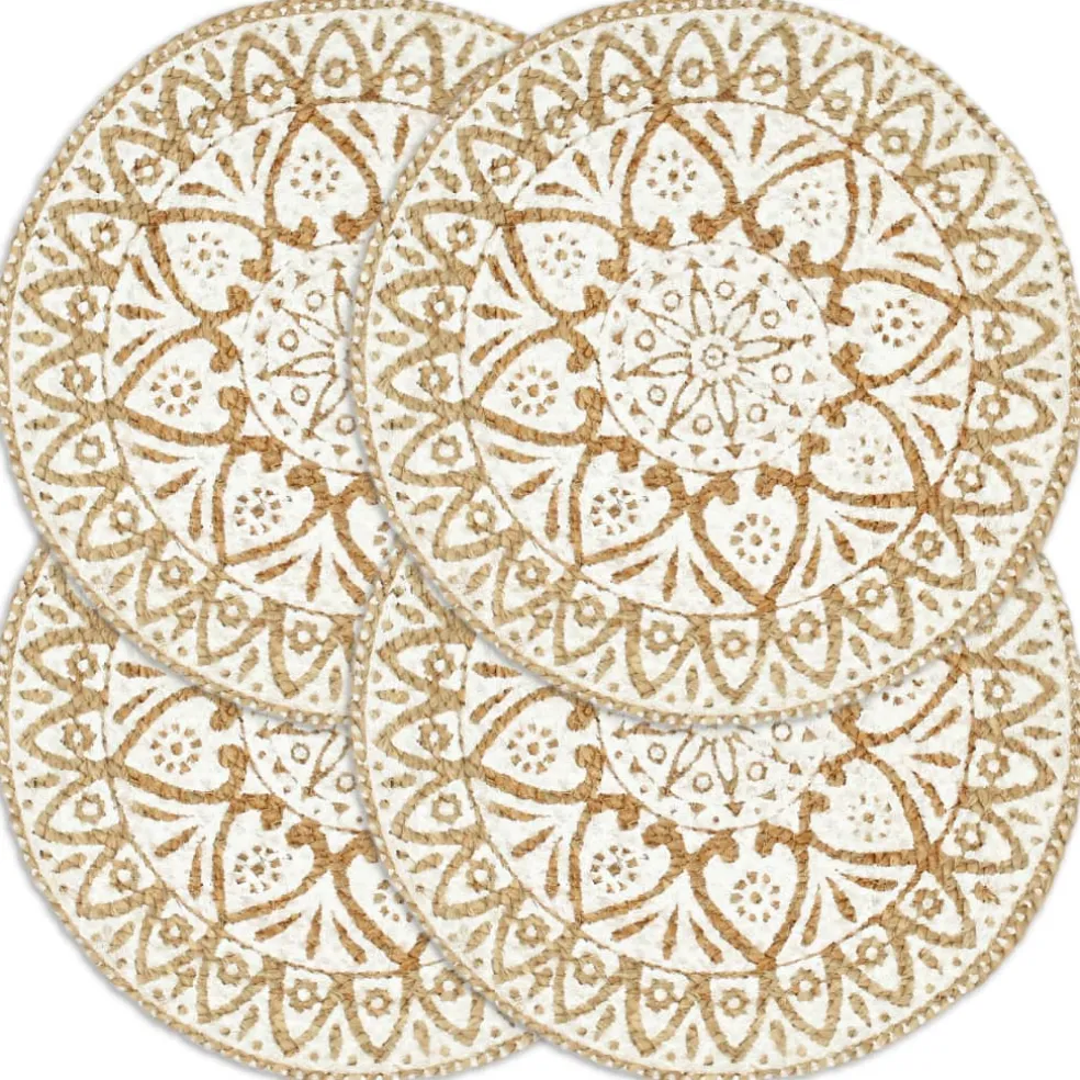 vidaXL Placemats 4 st rond 38 cm jute wit