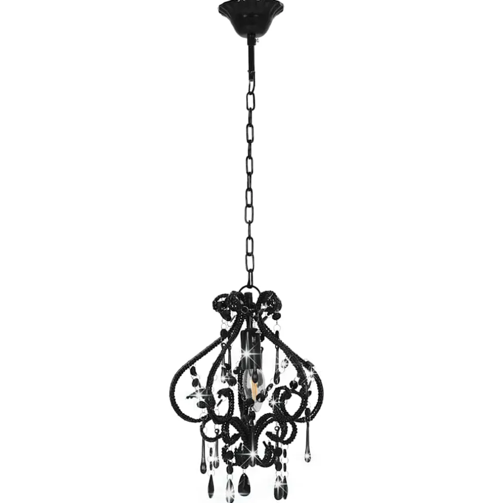 vidaXL Plafondlamp met kralen rond E14 zwart