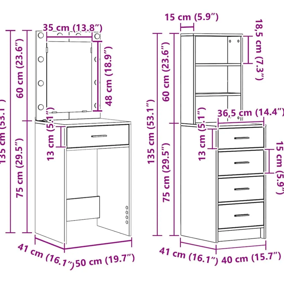 vidaXL Plafondtafel 2 st Grijs 50 x 41 x 135 cm Bewerkt hout