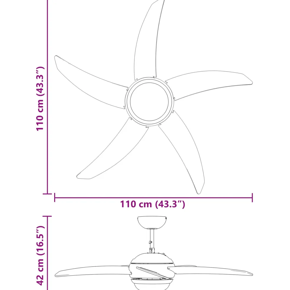 vidaXL Plafondventilator met licht en afstandsbediening Ø 110 cm