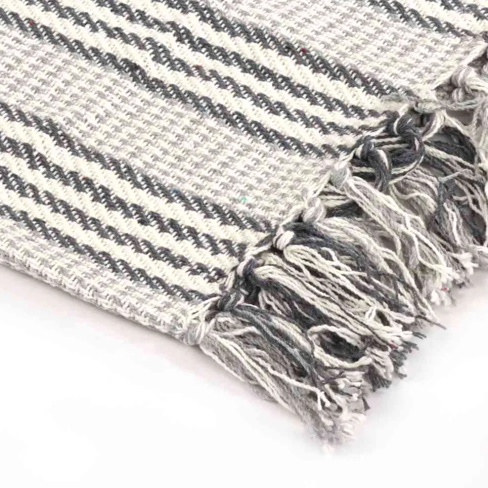 vidaXL Plaid strepen 125x150 cm katoen grijs en wit