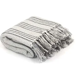 vidaXL Plaid strepen 125x150 cm katoen grijs en wit